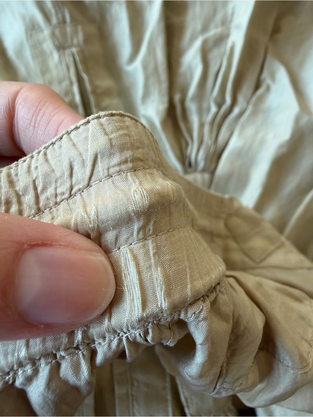 Vintage Silk Chaus Tan A-Line Skirt with Drawstring and Pleats - Picture 10 of 11